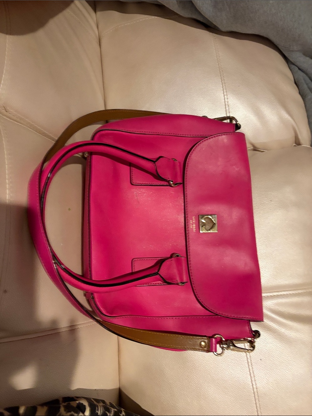 kate spade Hot Pink Leather Satchel with Tan Strap